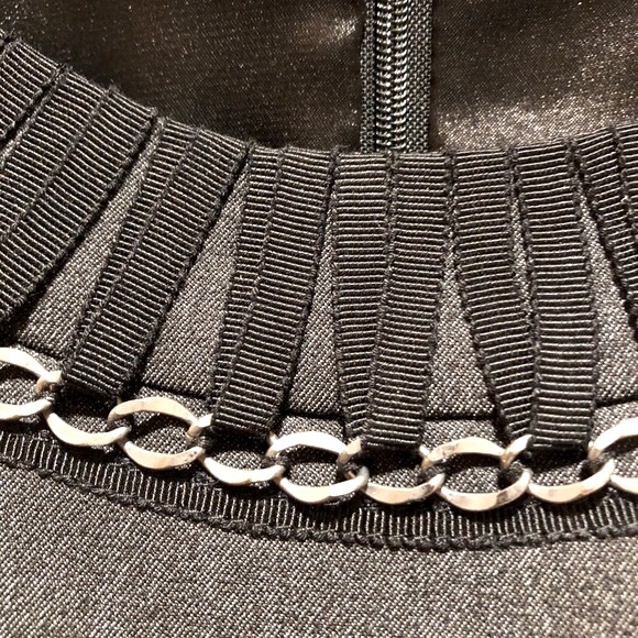 CHARCOAL TAHARI DRESS W/ BEAUTIFUL NECKLACE DETAIL - Picture 5 of 12